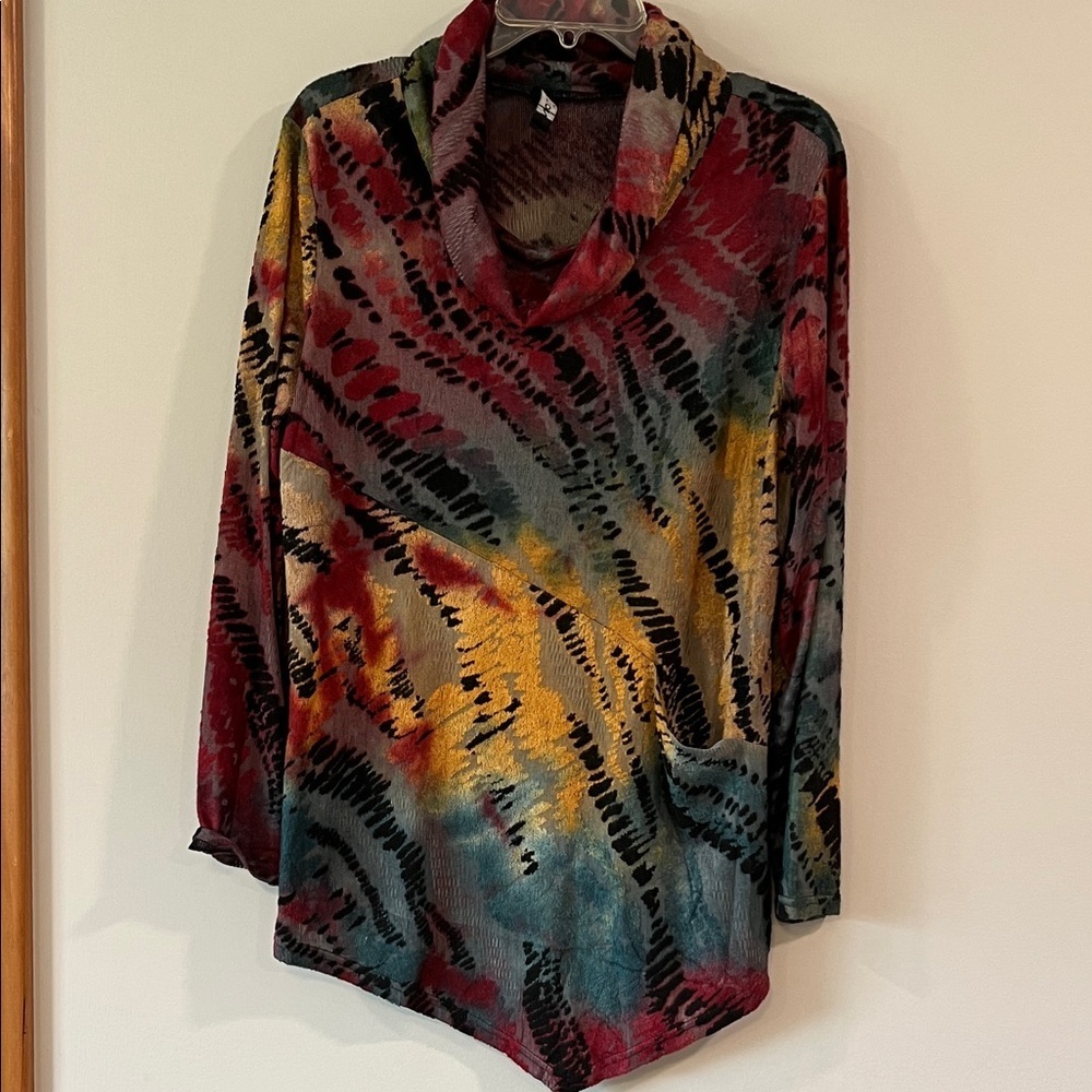 CREATION - burnout, multi color,‎ cowl neck sweater